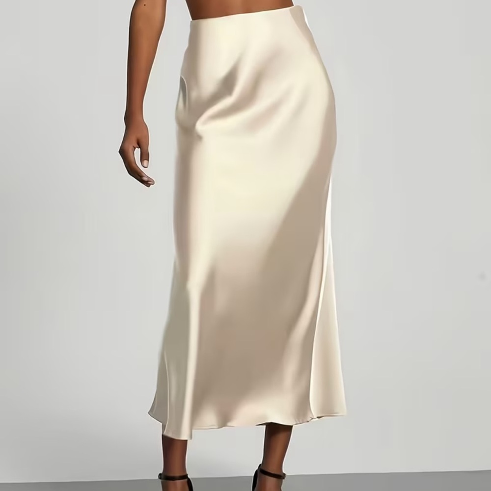 Elegant Cream Satin Maxi Skirt